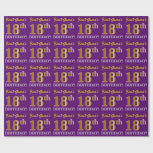 Paarse, imitatie Gold look "18e BIRTHDAY" Cadeaupapier