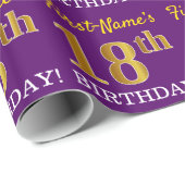 Paarse, imitatie Gold look "18e BIRTHDAY" Cadeaupapier (Rol Hoek)