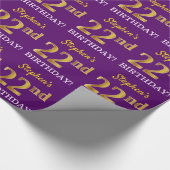 Paarse, imitatie Gold look "22e BIRTHDAY" Cadeaupapier (Hoek)
