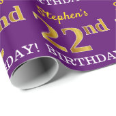 Paarse, imitatie Gold look "22e BIRTHDAY" Cadeaupapier (Rol Hoek)