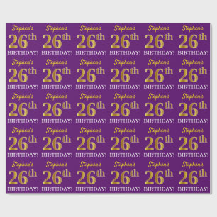 Paarse, imitatie Gold look "26e BIRTHDAY" Cadeaupapier