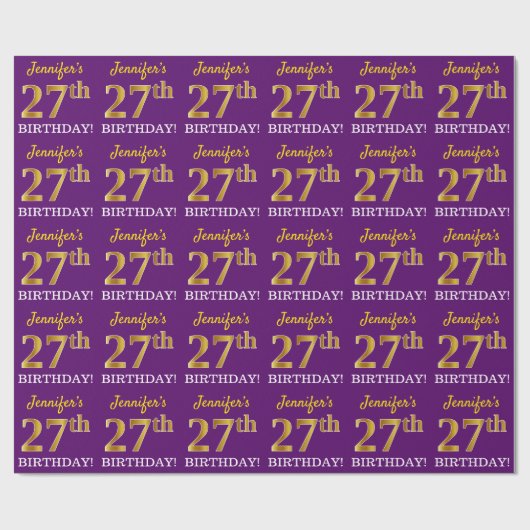 Paarse, imitatie Gold look "27e BIRTHDAY" Cadeaupapier (Vlak)