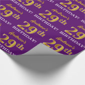 Paarse, imitatie Gold look "29e BIRTHDAY" Cadeaupapier (Hoek)