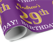 Paarse, imitatie Gold look "29e BIRTHDAY" Cadeaupapier (Rol Hoek)