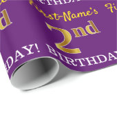 Paarse, imitatie Gold look "2e BIRTHDAY" Cadeaupapier (Rol Hoek)