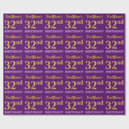 Paarse, imitatie Gold look "32e BIRTHDAY" Cadeaupapier