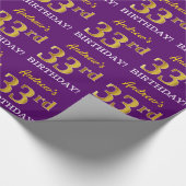 Paarse, imitatie Gold look "33e BIRTHDAY" Cadeaupapier (Hoek)