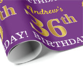 Paarse, imitatie Gold look "36e BIRTHDAY" Cadeaupapier (Rol Hoek)