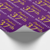 Paarse, imitatie Gold look "37th BIRTHDAY" Cadeaupapier (Hoek)