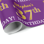 Paarse, imitatie Gold look "37th BIRTHDAY" Cadeaupapier (Rol Hoek)
