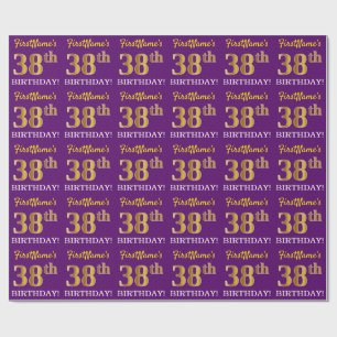Paarse, imitatie Gold look "38e BIRTHDAY" Cadeaupapier