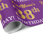 Paarse, imitatie Gold look "38e BIRTHDAY" Cadeaupapier (Rol Hoek)