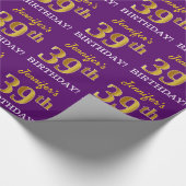 Paarse, imitatie Gold look "39e BIRTHDAY" Cadeaupapier (Hoek)