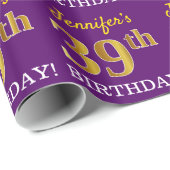 Paarse, imitatie Gold look "39e BIRTHDAY" Cadeaupapier (Rol Hoek)