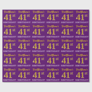 Paarse, imitatie Gold look "41ste BIRTHDAY" Cadeaupapier