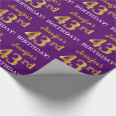 Paarse, imitatie Gold look "43e BIRTHDAY" Cadeaupapier (Hoek)