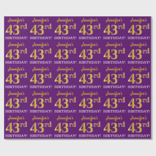 Paarse, imitatie Gold look "43e BIRTHDAY" Cadeaupapier
