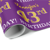 Paarse, imitatie Gold look "43e BIRTHDAY" Cadeaupapier (Rol Hoek)