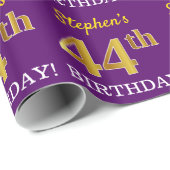 Paarse, imitatie Gold look "44e BIRTHDAY" Cadeaupapier (Rol Hoek)