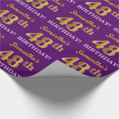 Paarse, imitatie Gold look "48e BIRTHDAY" Cadeaupapier (Hoek)