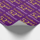 Paarse, imitatie Gold look "52e BIRTHDAY" Cadeaupapier (Hoek)