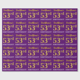 Paarse, imitatie Gold look "53e BIRTHDAY" Cadeaupapier