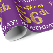 Paarse, imitatie Gold look "56th BIRTHDAY" Cadeaupapier (Rol Hoek)