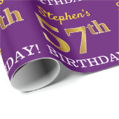 Paarse, imitatie Gold look "57th BIRTHDAY" Cadeaupapier (Rol Hoek)