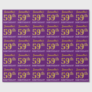 Paarse, imitatie Gold look "59th BIRTHDAY" Cadeaupapier