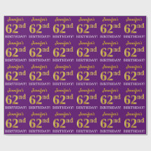 Paarse, imitatie Gold look "62e BIRTHDAY"