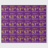 Paarse, imitatie Gold look "63e BIRTHDAY" Cadeaupapier (Vlak)