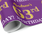 Paarse, imitatie Gold look "63e BIRTHDAY" Cadeaupapier (Rol Hoek)
