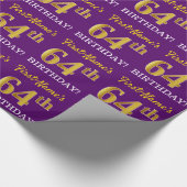 Paarse, imitatie Gold look "64e BIRTHDAY" Cadeaupapier (Hoek)