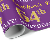 Paarse, imitatie Gold look "64e BIRTHDAY" Cadeaupapier (Rol Hoek)