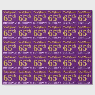 Paarse, imitatie Gold look "65th BIRTHDAY" Cadeaupapier
