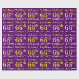 Paarse, imitatie Gold look "66e BIRTHDAY" Cadeaupapier