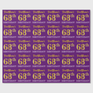 Paarse, imitatie Gold look "68e BIRTHDAY" Cadeaupapier