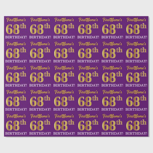 Paarse, imitatie Gold look "68e BIRTHDAY" Cadeaupapier (Vlak)
