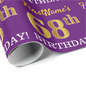 Paarse, imitatie Gold look "68e BIRTHDAY" Cadeaupapier (Rol Hoek)