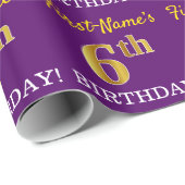 Paarse, imitatie Gold look "6th BIRTHDAY" Cadeaupapier (Rol Hoek)