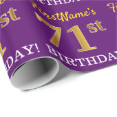 Paarse, imitatie Gold look "71ste BIRTHDAY" Cadeaupapier (Rol Hoek)