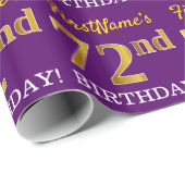 Paarse, imitatie Gold look "72e BIRTHDAY" Cadeaupapier (Rol Hoek)