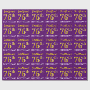 Paarse, imitatie Gold look "76e BIRTHDAY" Cadeaupapier