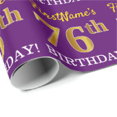 Paarse, imitatie Gold look "76e BIRTHDAY" Cadeaupapier (Rol Hoek)