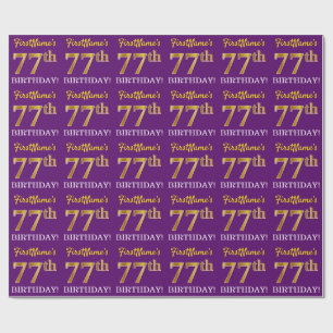 Paarse, imitatie Gold look "77e BIRTHDAY" Cadeaupapier