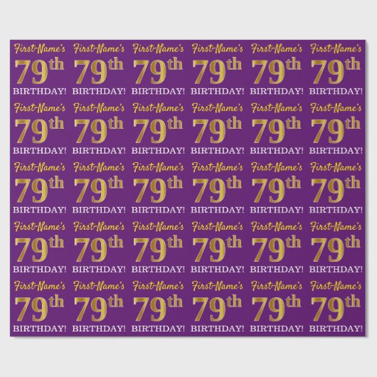 Paarse, imitatie Gold look "79e BIRTHDAY" Cadeaupapier (Vlak)