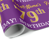 Paarse, imitatie Gold look "79e BIRTHDAY" Cadeaupapier (Rol Hoek)