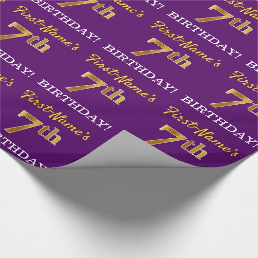 Paarse, imitatie Gold look "7e BIRTHDAY" Cadeaupapier (Hoek)