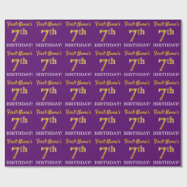 Paarse, imitatie Gold look "7e BIRTHDAY" Cadeaupapier