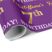 Paarse, imitatie Gold look "7e BIRTHDAY" Cadeaupapier (Rol Hoek)